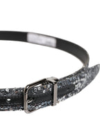 Dolce & Gabbana Black Sequins Silver Metal Logo Buckle Belt