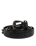 Dolce & Gabbana Black Studded Leather Metal Logo Buckle Belt