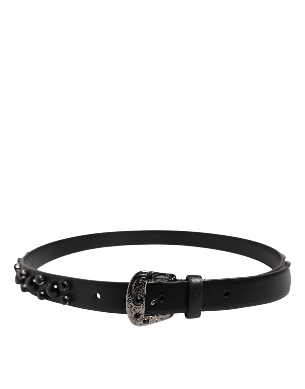 Dolce & Gabbana Black Studded Leather Metal Logo Buckle Belt