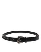 Dolce & Gabbana Black Studded Leather Metal Logo Buckle Belt