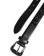 Dolce & Gabbana Black Studded Leather Metal Logo Buckle Belt