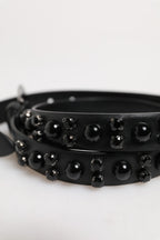 Dolce & Gabbana Black Studded Leather Metal Logo Buckle Belt