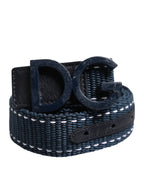 Dolce & Gabbana Blue White Cotton DG Logo Metal Buckle Belt