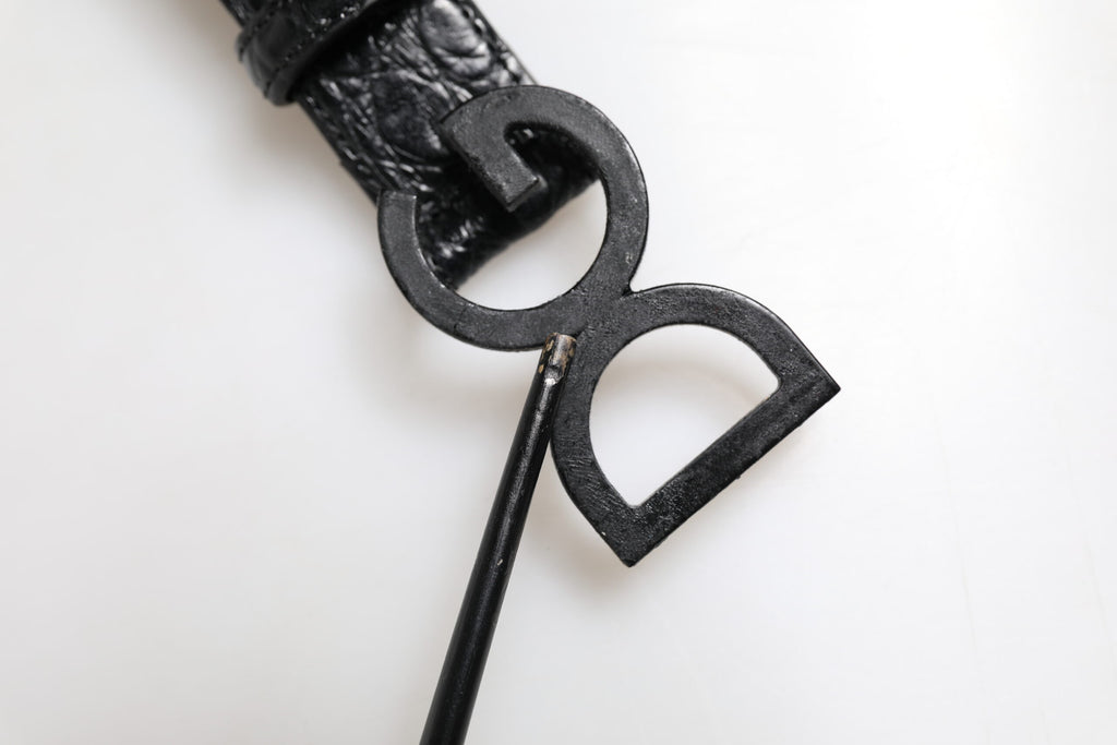 Dolce & Gabbana Black Leather Classic Metal DG Buckle Belt