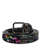 Dolce & Gabbana Black Sequin Embellished Metal Buckle Belt