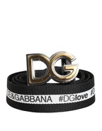 Dolce & Gabbana Black Cotton Gold Tone Metal DG Buckle Belt