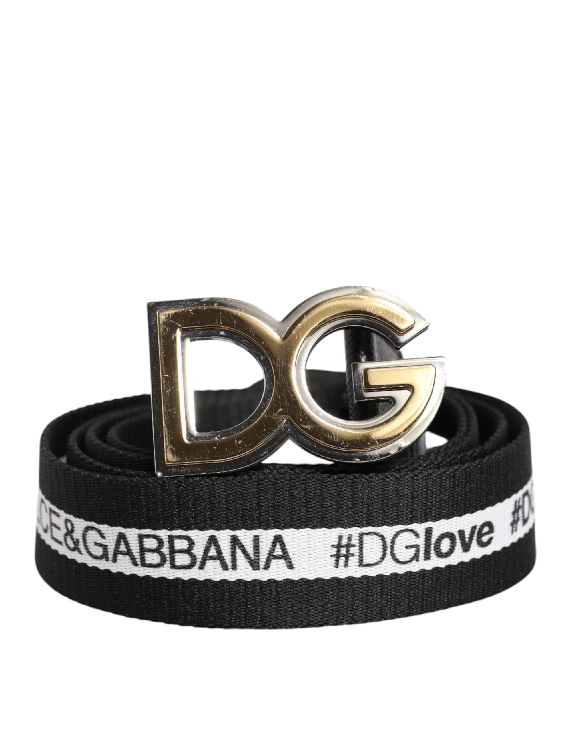 Dolce & Gabbana Black Cotton Gold Tone Metal DG Buckle Belt