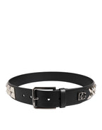 Dolce & Gabbana Black Leather Studded DG Metal Buckle Belt