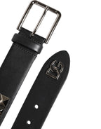 Dolce & Gabbana Black Leather Studded DG Metal Buckle Belt
