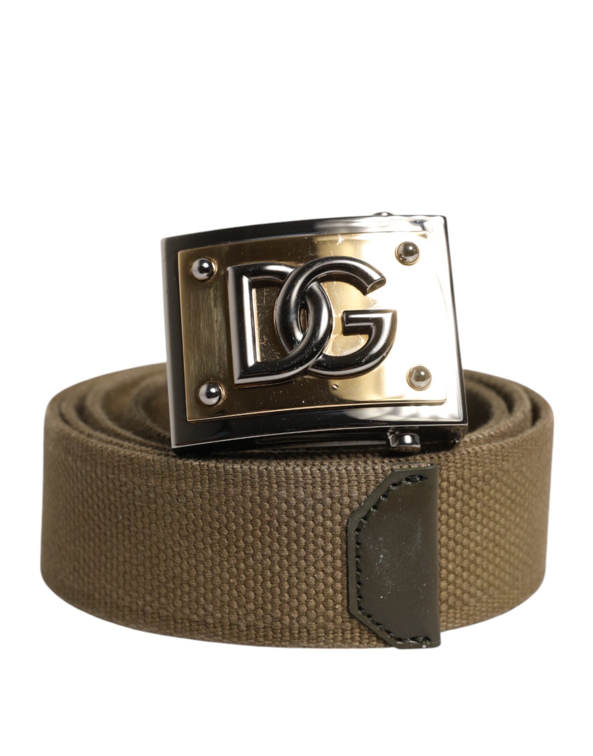 Dolce & Gabbana Military Green Nylon Logo Metal Buckle Belt