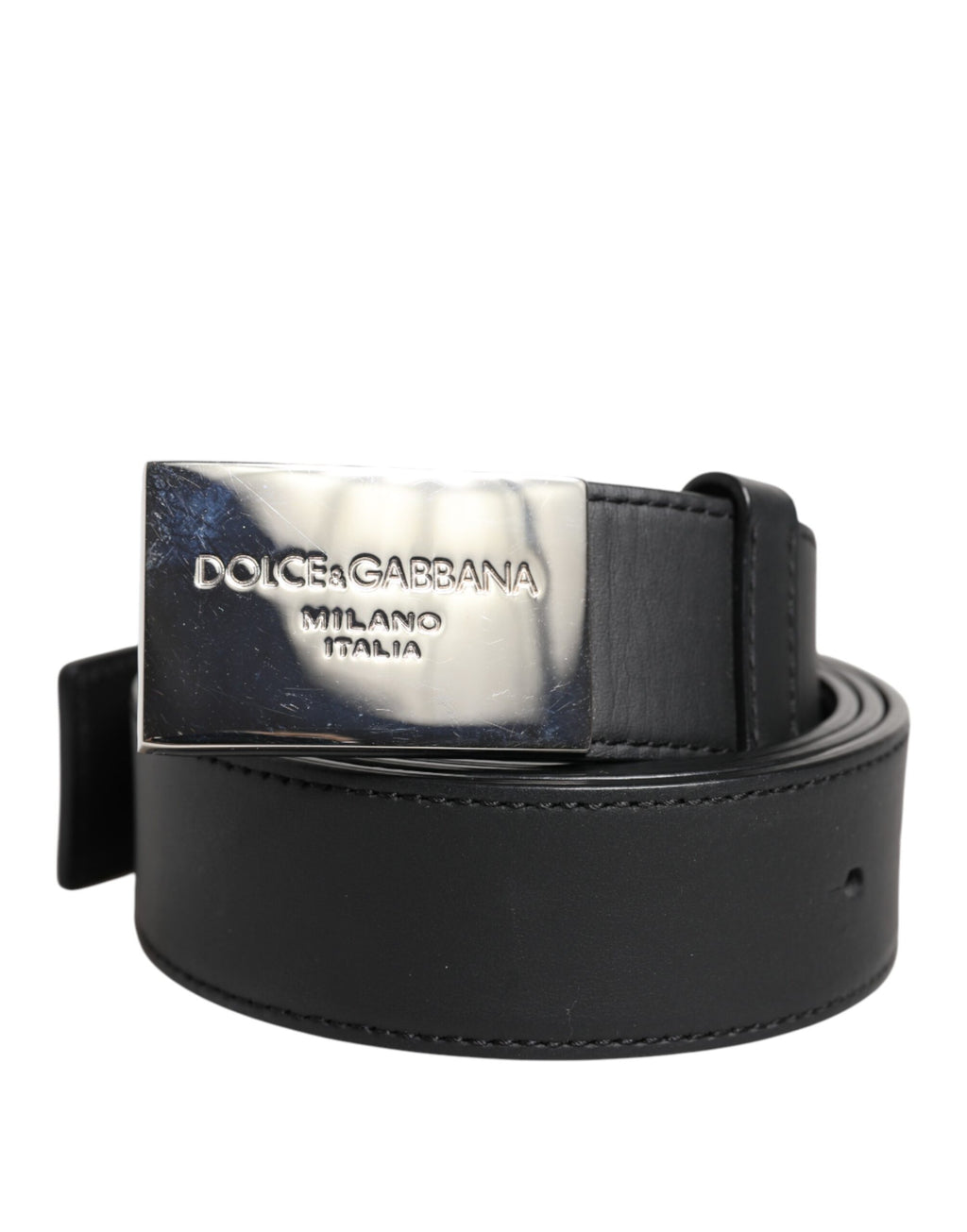 Dolce & Gabbana Black Leather Metal Logo Buckle Belt