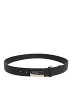 Dolce & Gabbana Black Leather Metal Logo Buckle Belt