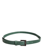 Dolce & Gabbana Dark Green Leather Silver Metal Buckle Belt