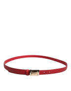 Dolce & Gabbana Red Leather Square Metal Buckle Cintura Belt