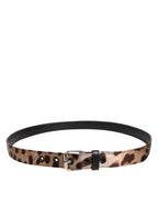 Dolce & Gabbana Brown Leopard Silver Metal Buckle Belt