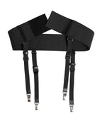 Dolce & Gabbana Black Leather Logo Wide Waist Belt Suspender