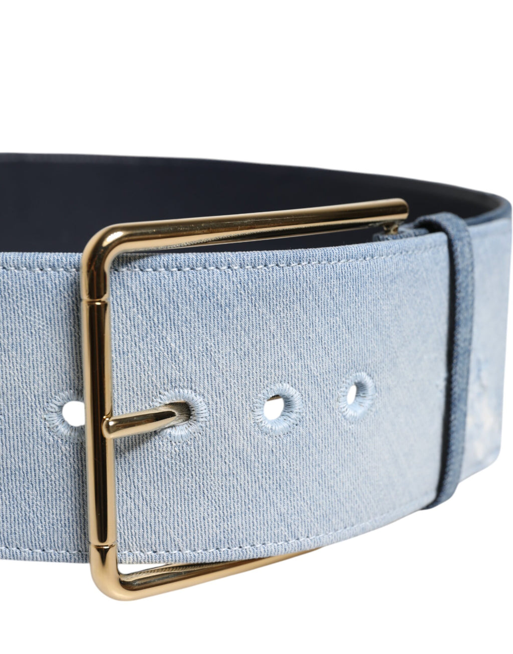 Dolce & Gabbana Two Tone Blue Denim Gold Metal Buckle Belt