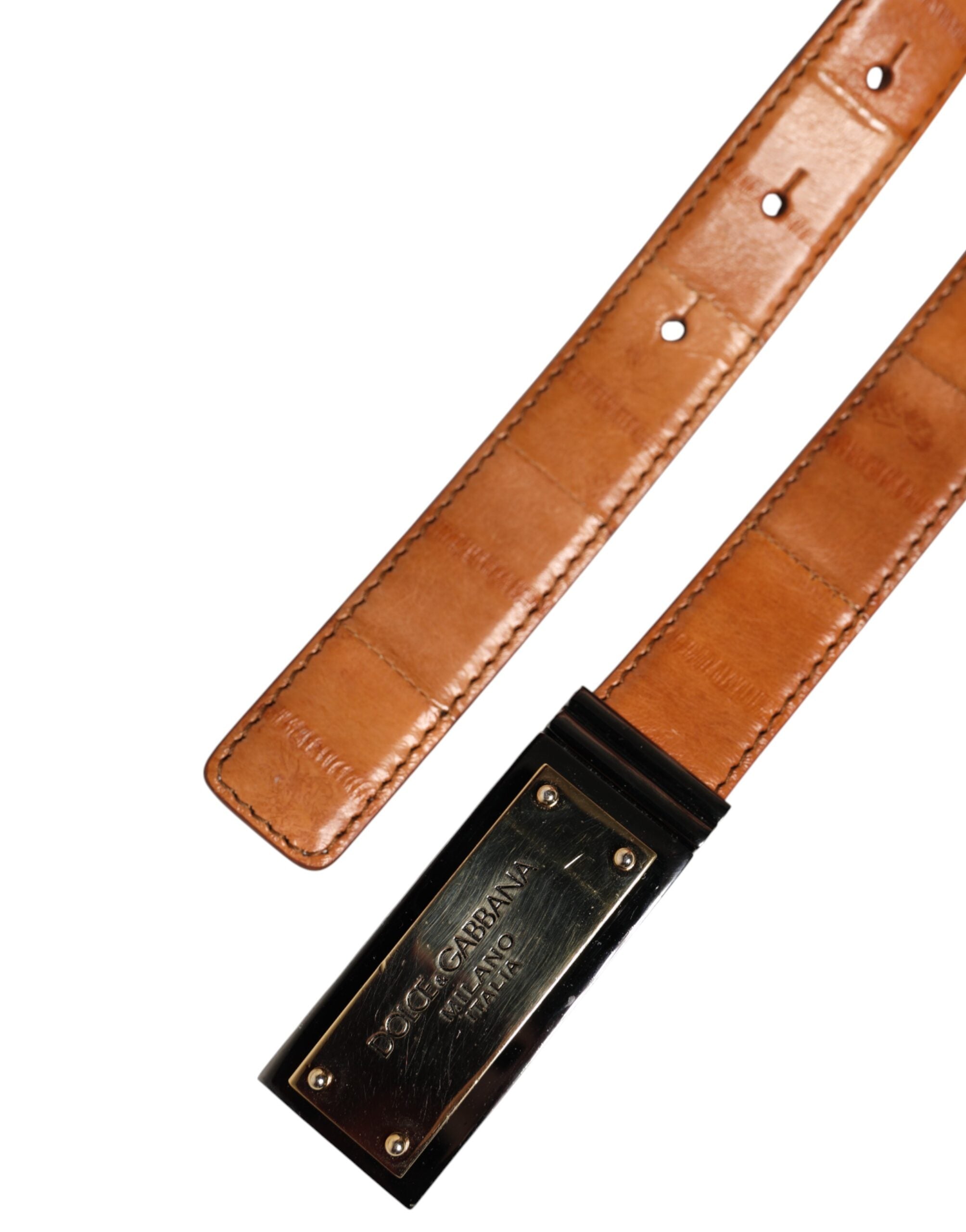 Dolce & Gabbana Browned Off Leather Gold DG Logo Buckle Belt