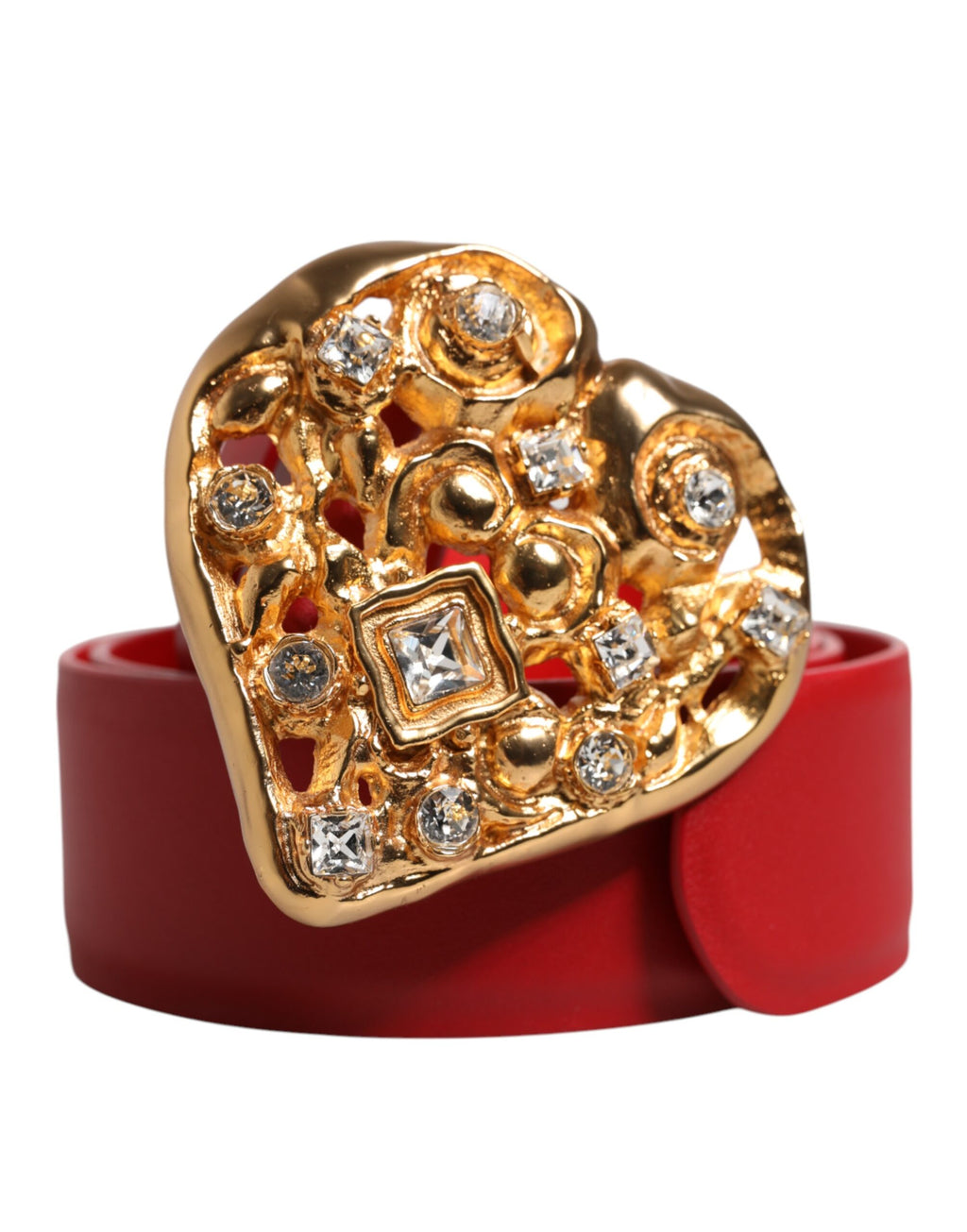 Dolce & Gabbana Red Calf Leather Embellished Metal Buckle Belt