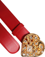 Dolce & Gabbana Red Calf Leather Embellished Metal Buckle Belt