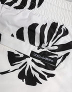 Dolce & Gabbana White Black Print Beachwear Shorts Swimwear