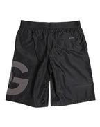 Dolce & Gabbana Black Logo Print Beachwear Men Shorts Swimwear