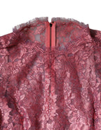 Dolce & Gabbana Pink Floral Lace Long Sleeve Midi Dress