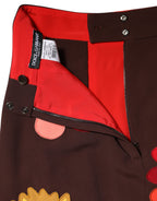 Dolce & Gabbana Brown Floral High Waist Side Slit Skirt