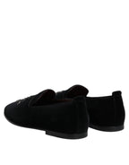 Dolce & Gabbana Black Velvet Embellished Loafer Slip On Shoes