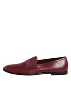 Dolce & Gabbana Burgundy Calfskin Leather Formal Slip On Shoes