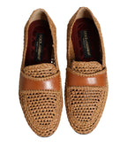 Dolce & Gabbana Brown Woven Raffia Slip On Loafers Shoes