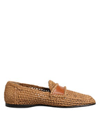 Dolce & Gabbana Brown Woven Raffia Slip On Loafers Shoes