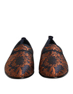 Dolce & Gabbana Black Jacquard Polyester Slip On Loafers Shoes