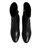 Dolce & Gabbana Black Leather Flats Logo Short Boots Shoes
