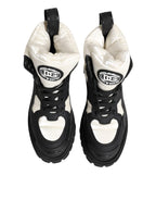 Dolce & Gabbana Black White Padded Lace Up Short Boots Shoes