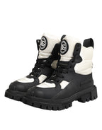 Dolce & Gabbana Black White Padded Lace Up Short Boots Shoes