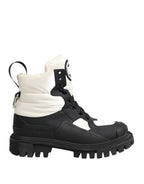 Dolce & Gabbana Black White Padded Lace Up Short Boots Shoes