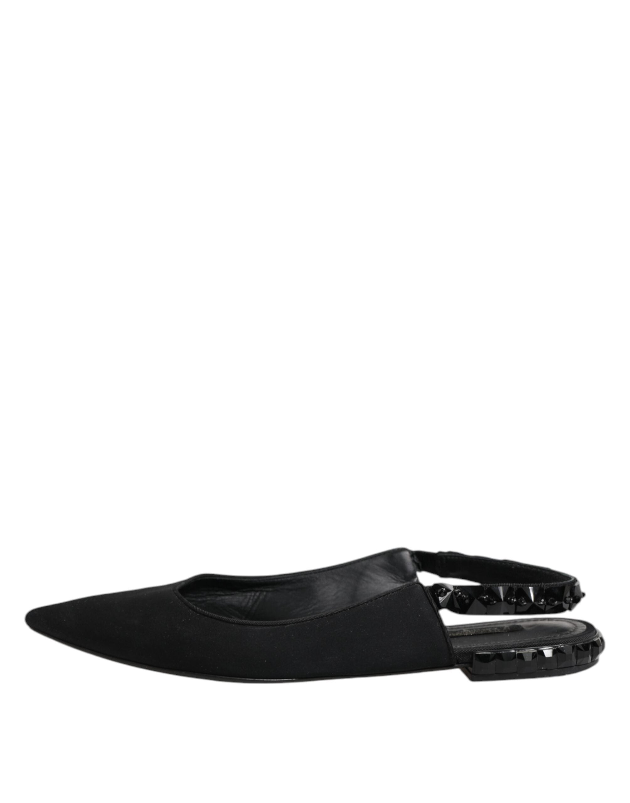 Dolce & Gabbana Black Crystal Charmeuse Slingback Shoes