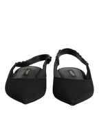 Dolce & Gabbana Black Crystal Charmeuse Slingback Shoes