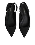 Dolce & Gabbana Black Crystal Charmeuse Slingback Shoes