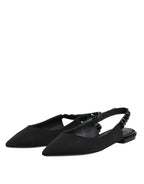 Dolce & Gabbana Black Crystal Charmeuse Slingback Shoes