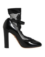 Dolce & Gabbana Black Leather Lace Socks Heels Pumps Shoes