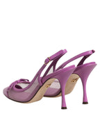 Dolce & Gabbana Purple Leather Mesh High Heels Slingback Shoes