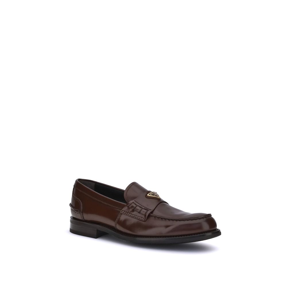 Prada Brown Calf Leather Bos Taurus Slip-On Loafers