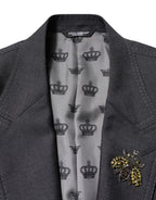 Dolce & Gabbana Dark Gray Bee Embroidery SICILIA Coat Blazer