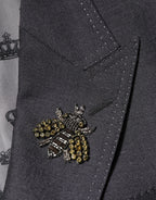 Dolce & Gabbana Dark Gray Bee Embroidery SICILIA Coat Blazer