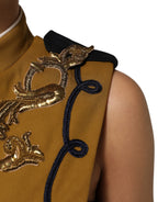Dolce & Gabbana Yellow Crystal Cross Runway Vest Jacket Top