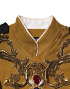 Dolce & Gabbana Yellow Crystal Cross Runway Vest Jacket Top