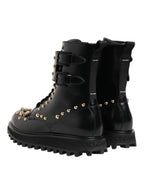 Dolce & Gabbana Black Studded Lace Up Mid Calf Boots Shoes