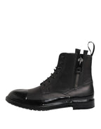 Dolce & Gabbana Brown Black Lace Up Mid Calf Men Boots Shoes